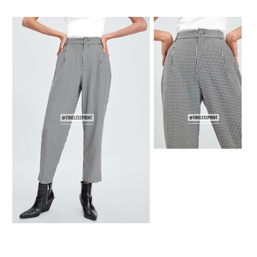 Zara Black/White Houndstooth Trousers/Pants